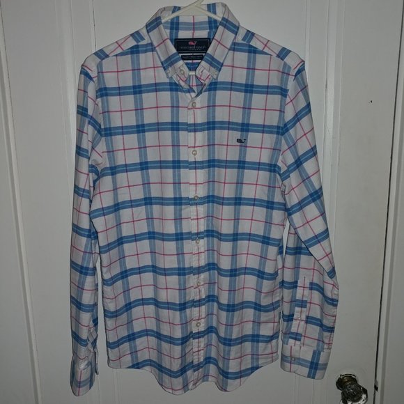 Vineyard Vines: Slim Fit Whale Shirt / Plaid Button Down Shirt - Mens Size Small - Picture 4 of 6